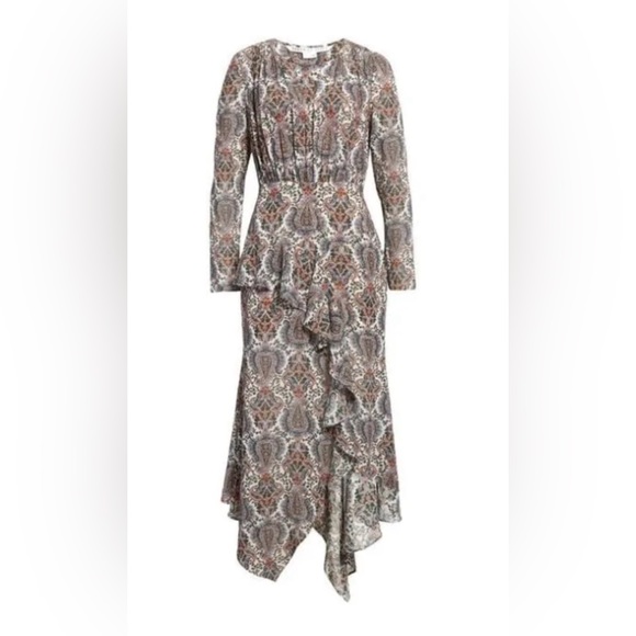 NWOT Veronica Beard Sazan Long Sleeve Handkerchief Hem Paisley Dress - Picture 3 of 9